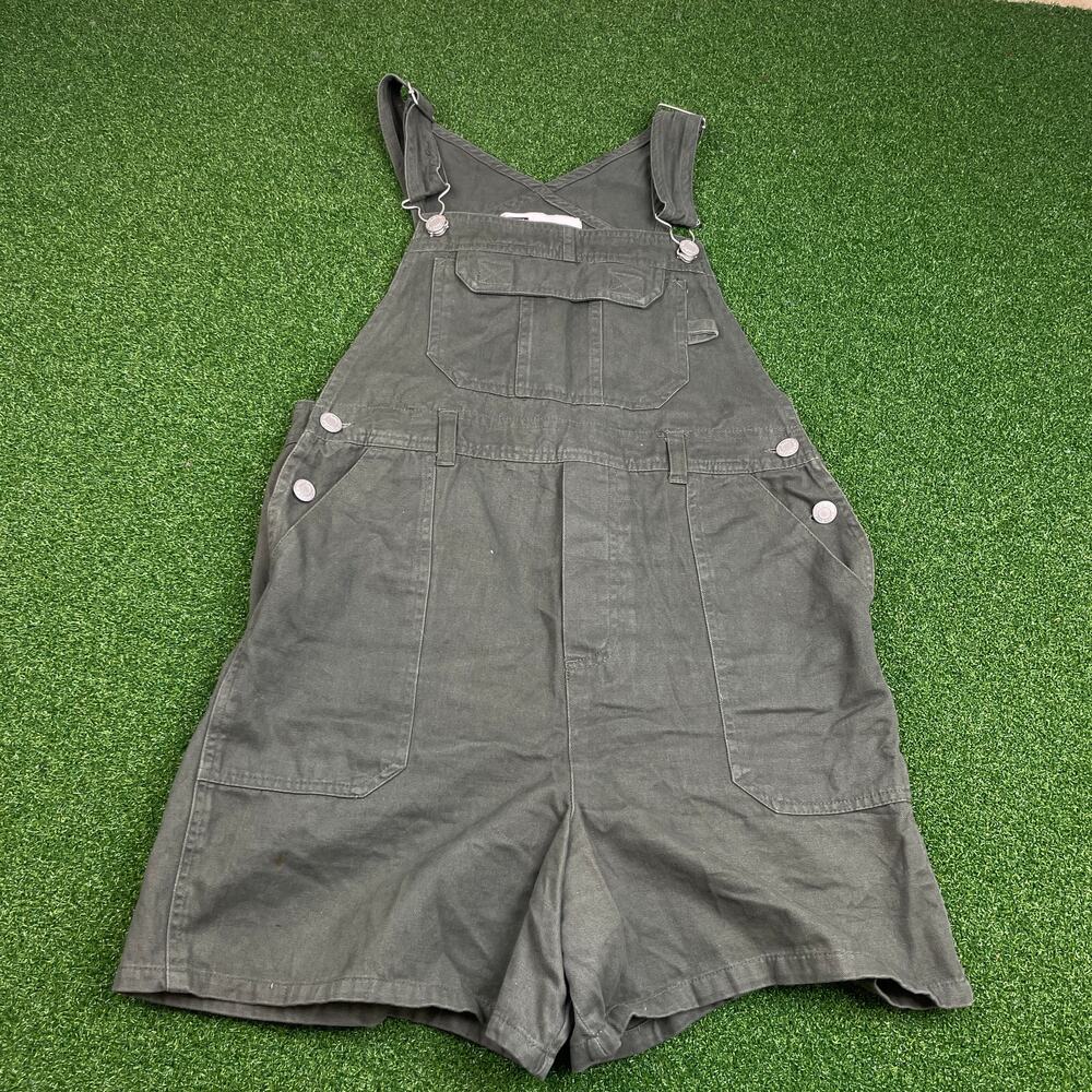 Vintage Faded Glory Girls Green Canvas Overalls Shortalls Sz 14/16